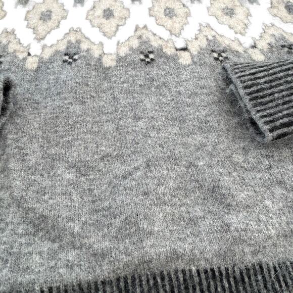 MONROW Mock Neck Fair Isle Pullover Sweater Black White Gray Wool Alpaca Blend S - Picture 8 of 11
